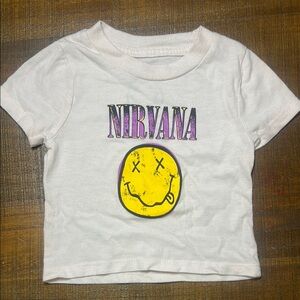 NIRVANA White Short Sleeve Tee with Iconic Smiley Face Baby Girls Size 12M